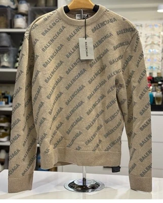 Balenciaga Cashmere Logo Sweater Crewneck Brand New XS Light Beige NWT $1750 Ret - Image 1 of 4