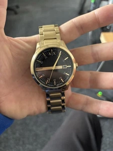 Armani Exchange Gold Tone Stainless Steel WatchQuartz Black Dial - Picture 1 of 6