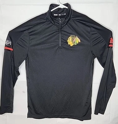 Adidas NHL Chicago Blackhawks Long Sleeve Pullover Shirt Mens Medium Black  - Image 1 of 3