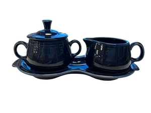 Fiesta P86 Cobalt Cream and Covered Sugar Set w Tray Fiestaware Figure 8 W/ Tag - Picture 1 of 12