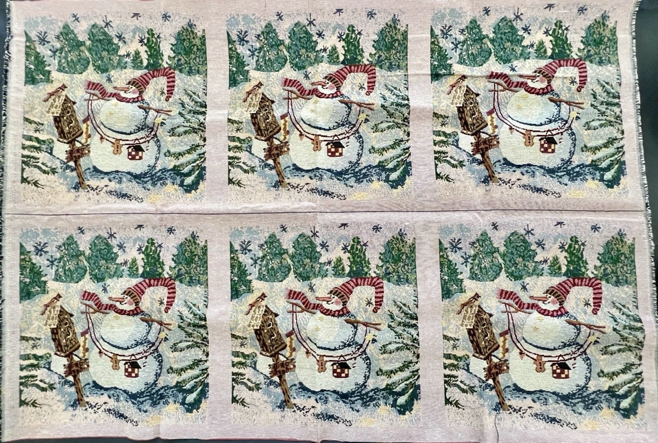 x6 Christmas Snowman Winter Scene Tapestry Panels Use for Pillows Quilts Etc EUC - Image 1 of 3