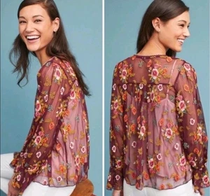 Blusa Giralda Transparente con Volantes Bordada Hueso Pluma Anthropologie M - Imagen 1 de 13