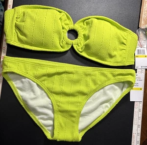 NWT $114 MICHAEL KORS Limeade Green Textured BIKINI Size M - Foto 1 di 4