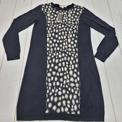 Philosophy NUEVO CON ETIQUETAS Vestido Suéter Mezcla Cachemira Negro Guepardo Estampado Leopardo Foto 1 de 4