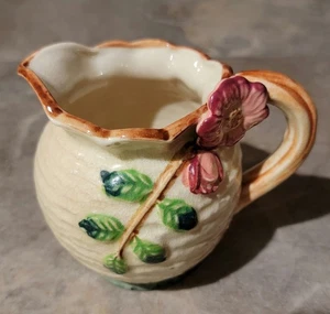 Vintage 4 Inch Tall Creamer Pitcher Desert Rose Ribbed Antique Floral  - Picture 1 of 7