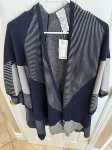 NWT Women's Chico's L/XL Diagonal-print Ruana Wrap, Navy Silver - Picture 1 of 6