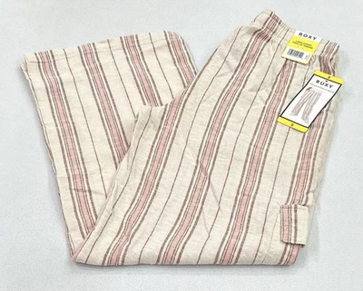 Pantalones para mujer Roxy a rayas con bolsillos cargo, rosa, talla S Foto 1 de 4