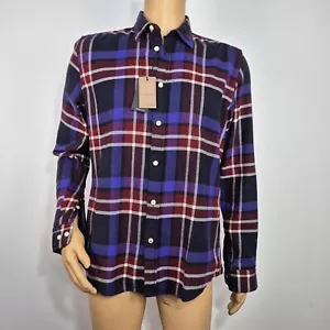 Boss Men's Shirt Size M Blue Purple Long Sleeve Flannel Shirt Dark Red Plaid (50 - Picture 1 of 8