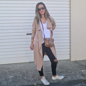 NEW LADIES LONG WATERFALL CARDIGAN-BEIGE-S AND L - Bild 1 von 2