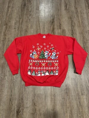 Винтажный Рождественский свитер Hanes комфорт смесь красный кот дерево снеговик размер XL - Изображение 1 из 4