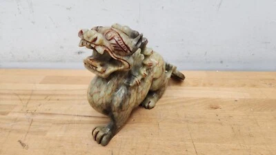Estatua de colección tallada en jade natural escultura Foo Fu perro Komainu Foto 1 de 4