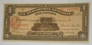 Mexico 1916 Revolution La Tesoreria General Del Estado Yucatan 1 Peso Banknote - Picture 1 of 4