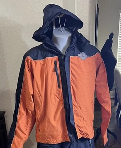 Harley Davidson Men's Orange Black Nylon Jacket Windbreaker Set XL Full Zip - Bild 1 von 11