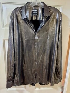 NEW BARABAS Men's Metallic Silver Black Button Down Long Sleeve Shirt XL XXL - Picture 1 of 9