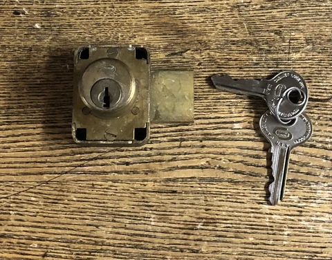 Two-Way Antique “CORBIN” Heavy Duty Cast Brass Furniture Lock With 2 Keys Cover