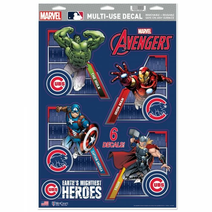 CHICAGO CUBS 6 PIECE MARVEL AVENGERS DECALS 11"X17" WALL GRAPHICS DISNEY - Image 1 of 1