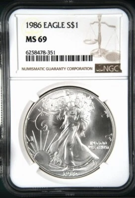 1986 American Silver Eagle $1 NGC MS69  - Image 1 of 2