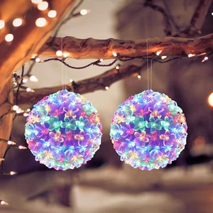 Christmas Light Ball Cherry Blossom Sphere, Battery Powered Christmas Window Lig - Picture 1 of 8