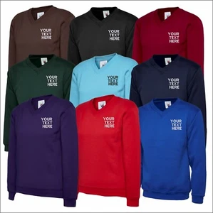 UNEEK UC206 Personalised Children Sweatshirt Embroidered School V Neck Jumper  - Picture 1 of 16
