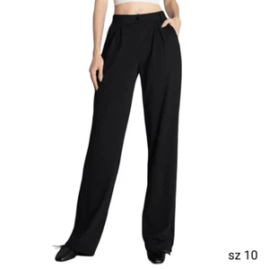 Black Wide Leg High Rise Comfortable Professional Work Business Dress Pants - Picture 1 of 11