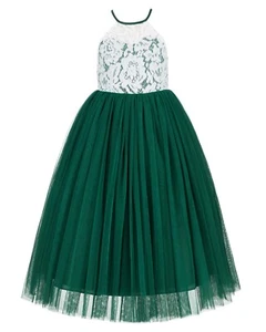 Halter Flower Girl Dress Lace Back Dress Princess Dress Wedding Bridesmaid Dress - Picture 1 of 19