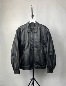 Vintage Leather Jacket Genuine Leahter bomber Moto Oldmoney Large / 54 Size - Picture 1 of 19