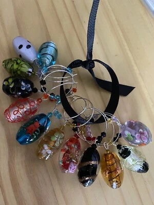 ¡Diversión!  12 HERMOSOS DIJES DE COPA OVALADOS para copa de vino ¡Juego combinaré! Foto 1 de 4