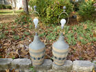 2 Southwest Style Lamps Tribal Design Beige & Blue Ceramic New Wiring 16.5" to