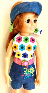 Vestito bambola vintage anni 70 per ideale 18" Crissy SOLO OUTFIT margherita orecchini fiori - Foto 1 di 16