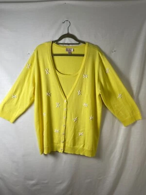Quacker Factory Size XL Yellow Cardigan Fireflies With Attached Tank Top - Image 1 of 4