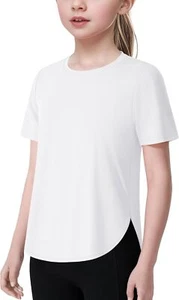 JOCMIC Girls Athletic Shirts Short Sleeve Dry-Fit T-Shirt 7-8 Years, White - Picture 1 of 7