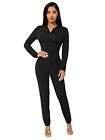 MakeMeChic Womens Long Sleeve Zip Up Bodycon Jumpsuit Unitard Bodysuit Black XS