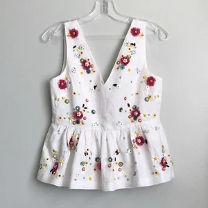 J. Crew White Multi Embellished Sleeveless Peplum Top Size 0 - Picture 1 of 9