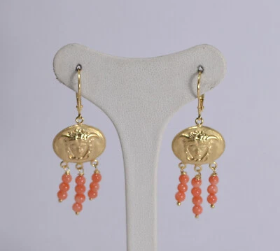 TAGLIAMONTE ORECCHINI  ARGENTO 925 OVALI INCISI PALLINI CORALLO ROSA     TGN 931 - Immagine 1 di 3