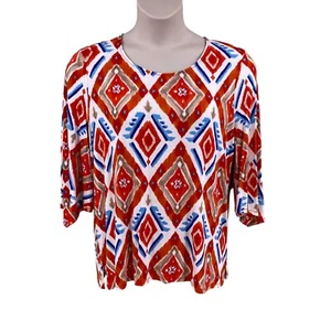 Chicos Womens Top Blouse Size 3 Multicolor Southwestern 3/4 Sleeve Pullover - Picture 1 of 12