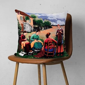 Farm People Tapestry Pillow Sofa Couch Gobelin Pillow Decorative Pillow 17x17" - Picture 1 of 4