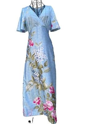 Vtg Tori Richard Honolulu Sz 8 Empire Tie Waist Floral Maxi Dress Polyester - Image 1 of 4