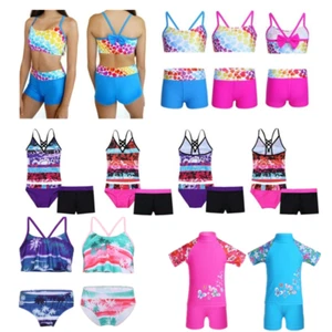 Kid Girl Swimsuit Swimwear Tankini Set Floral Tops+Bottoms Shorts Suit Beachwear - Picture 1 of 48