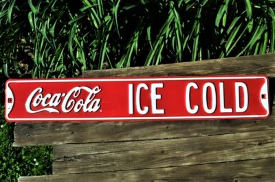 Ice Cold Coca-Cola Embossed Metal Steel Street Sign - Vintage - Retro - Coke - Image 1 of 4
