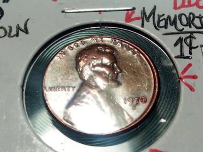 Mint Error Coin Lincoln Memorial 1c One Cent 1970 Denver Misaligned Die  - Image 1 of 4