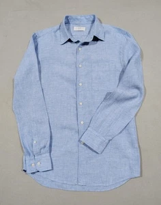 Uniqlo 100% Linen Men's Shirt Blue Long Sleeve Button Up Lightweigh Preppy XS - Picture 1 of 10