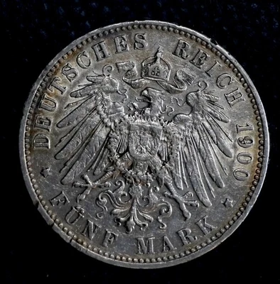 Rare E Mint ‼️ 1900 E Silver German /  5 Mark / Albert Saxony 🌈Patina  Toning - Image 1 of 4