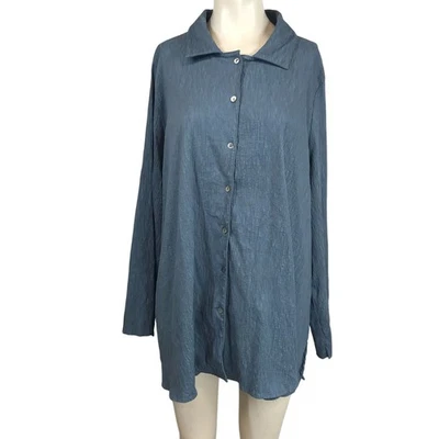 MARLA WYNNE - TOP MUJER L/XL - AZUL MANGA LARGA CUELLO BOTÓN MEZCLA ALGODÓN Foto 1 de 4