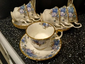 TAZAS Y PLATILLOS ROYAL ALBERT MOONLIGHT ROSE X 6 - Imagen 1 de 4