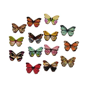 30pcs Colorful Butterfly Wood Buttons for DIY Crafts Sewing Scrapbooking 28mm - Picture 1 of 6