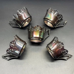 Set of 5 Vintage Silver Plated Tea Cup Holders Podstakannik Openwork Leaf Israel - Picture 1 of 24