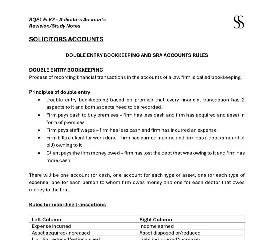 SQE1 (FLK1 & FLK2) Revision Notes Guide - Passed January 2025 - Image 1 of 4