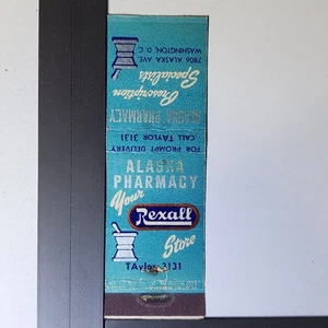 Alaska Pharmacy Washington DC Vintage Rexall Design Matchbook - Picture 1 of 3
