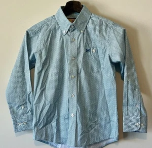 NWT Wrangler Boy's Button Shirt Size M Classic Fit Blue Pattern Western Cowboy - Picture 1 of 8
