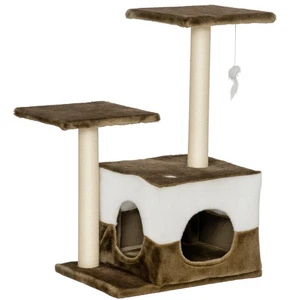 PawHut Gato Árbol Torre Gatito Casa Rascador Poste con Ratón Juguete Marrón - Imagen 1 de 11